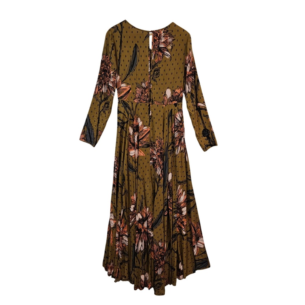 Free People First Kiss Floral Maxi Dress Small Long Sleeve Boho Goldenrod Multi - Picture 4 of 16